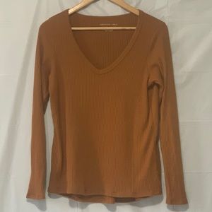 American Eagle Medium V Neck Ribbed Burnt Orange Sweater